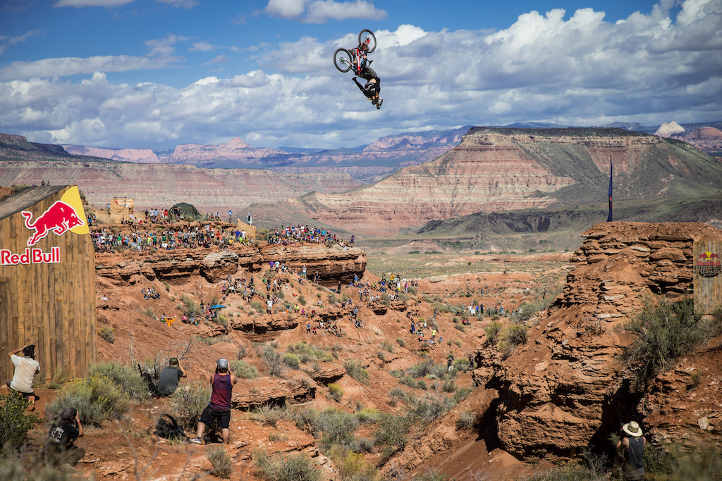 Kelly McGarry rides at finals during Red Bull Rampage in Virgin, Utah, USA on 29 September 2014.