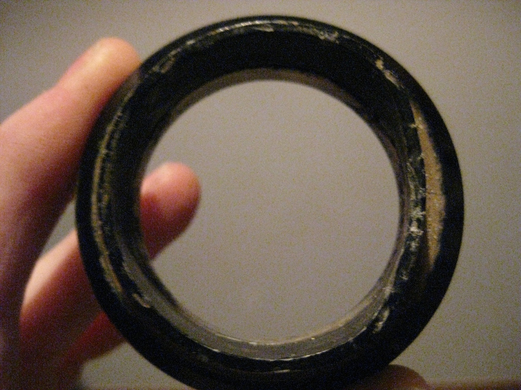 this is what happened to the lower headset cup after the crash that destroyed the headtube