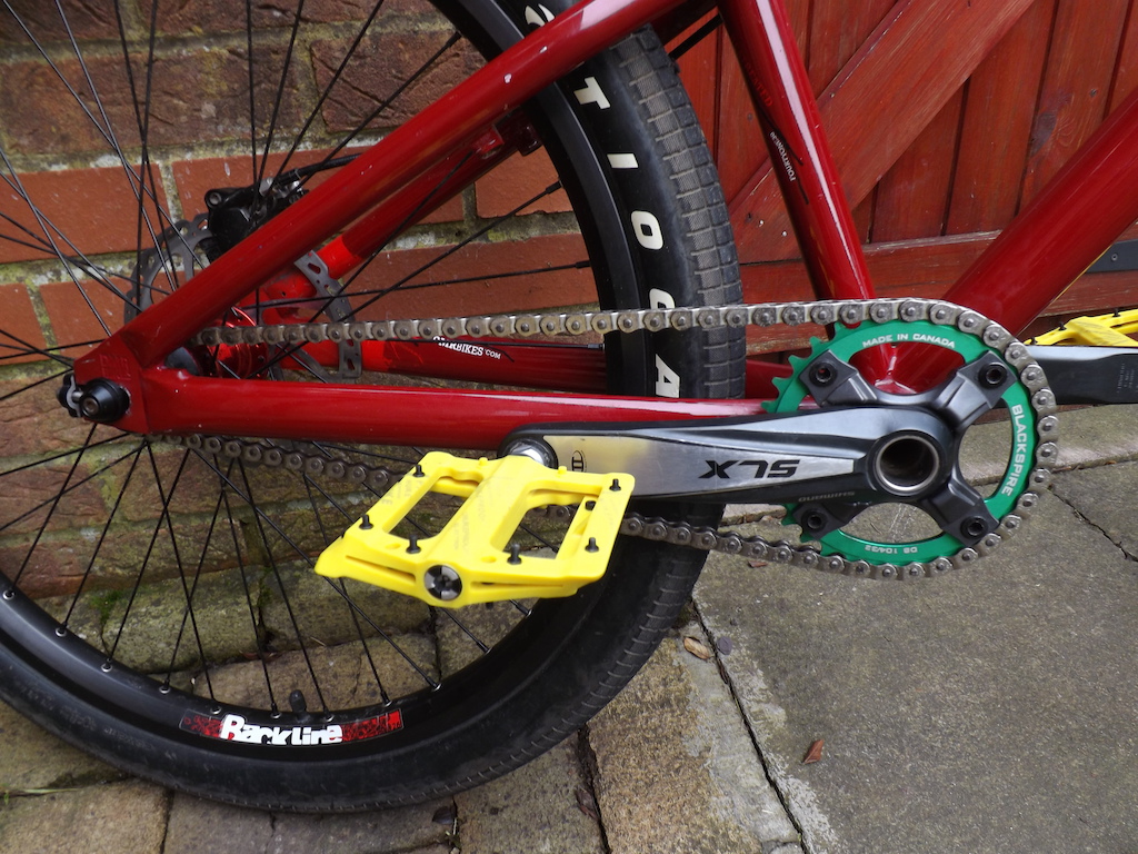 My Dmr transition , with all these new parts cult rasta grips , hope barends , hope spacer , hope seatclamp (not in pic) , Yellow nuke proof pedals, Blackspire chain ring in green, hayes brake rotor + mount and pads