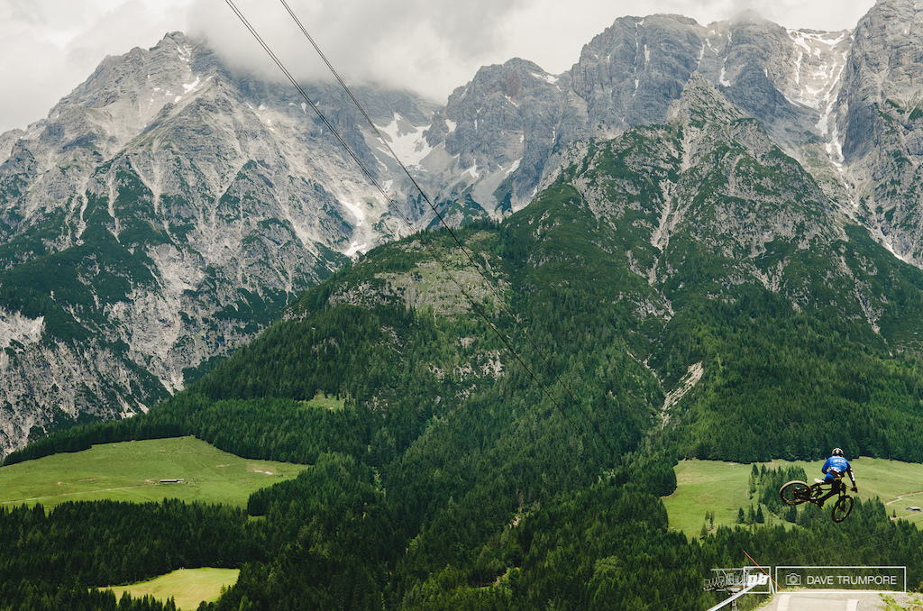It's hard to choose between shooting tight action or beautiful scenery when in Leogang, so often times you just have to go for a bit of both when Danny Hart is whipping his way down the track.  To me this shot truly puts the location into perspective and sums up what it was like to spend a few weeks in and around the European Alps.