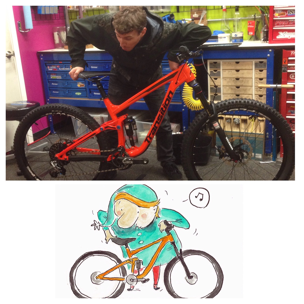 Chris stoked on his new 2015 Transition Patrol - look familiar?