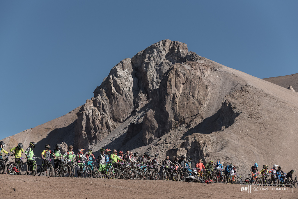 75 racers ready themsleves for the first of many many long stages that will make up the 4 days Andes Pacifico Enduro