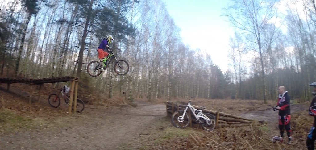 Screenshot of my gopro of me doing one of the roadgaps at filthy trails bike park