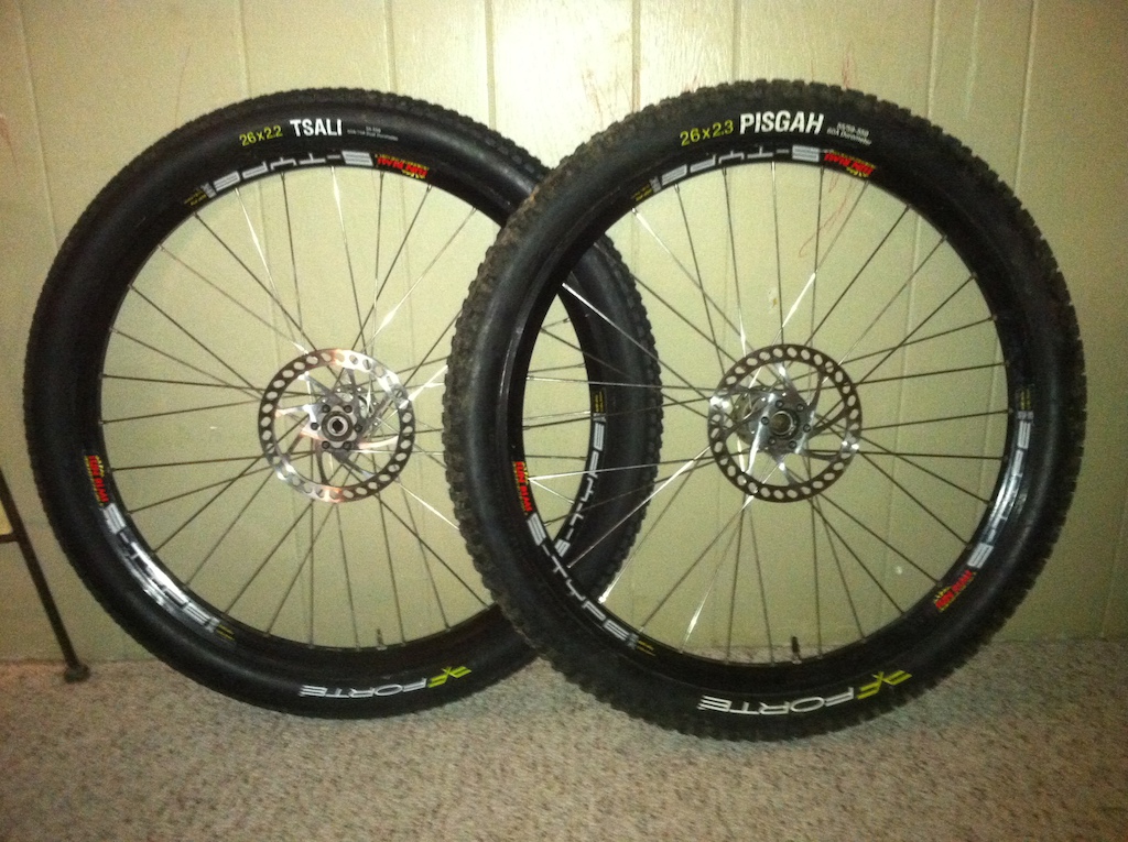 Sun MTX S-Type Wheels - New to me for the 2015 season.  Converted to tubeless (Gorilla Tape), mounted a Forte Tsali and Pisgah, and just waiting on a 10mm conversion axle to arrive so I can try em out.