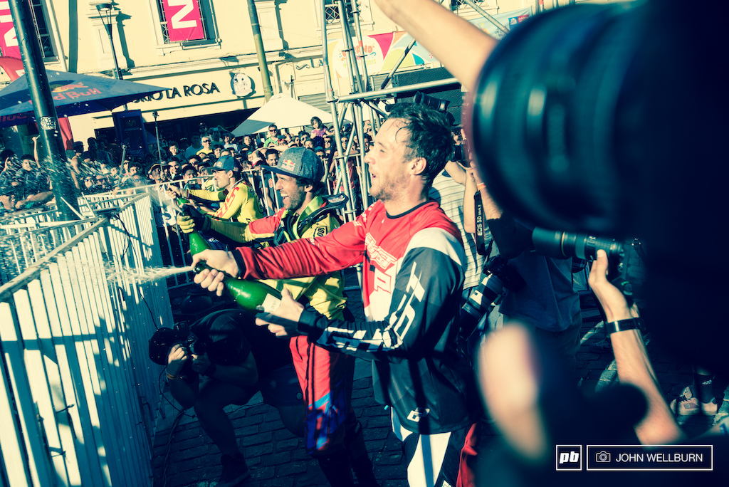 Winning champagne for the fans.