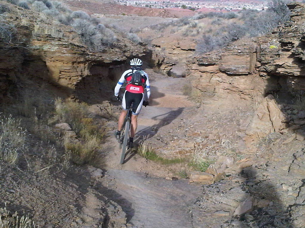 Riding down Keyhole Wash in Green Valley