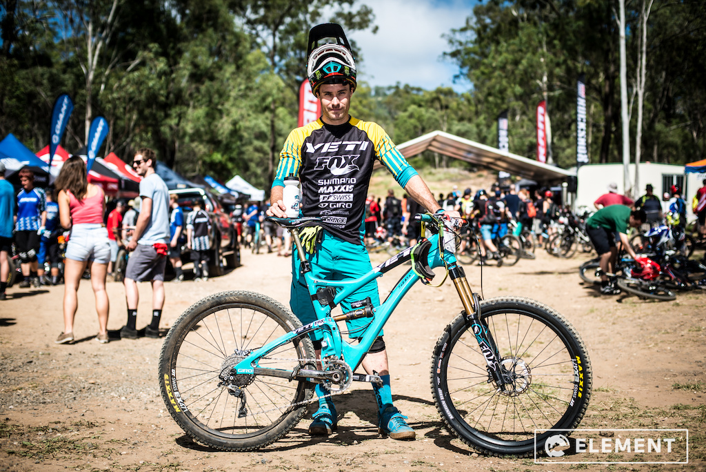 Jared Graves raced the Yeti SB5C again following his success at Mt Buller earlier in the series. Parts: Shimano XTR drivetrain (with Stages Power meter), Shimano XTR Race brakes, Fox 36 fork, Fox Float X RAD shock, Thomson dropper Post, Maxxis Minion DHF (front, new after last-minute change) Maxxis Ikon (rear), DT Swiss EX471 wheels.