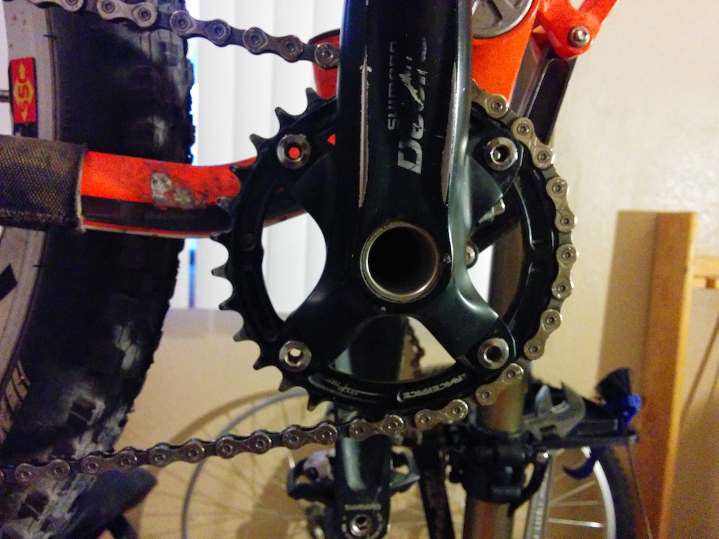 Took the Salsa Toothfairy bashguard off since I was only using it to keep the chain from dropping. Now that I have a NW chainring and clutch rear derailleur that should be a thing of the past.