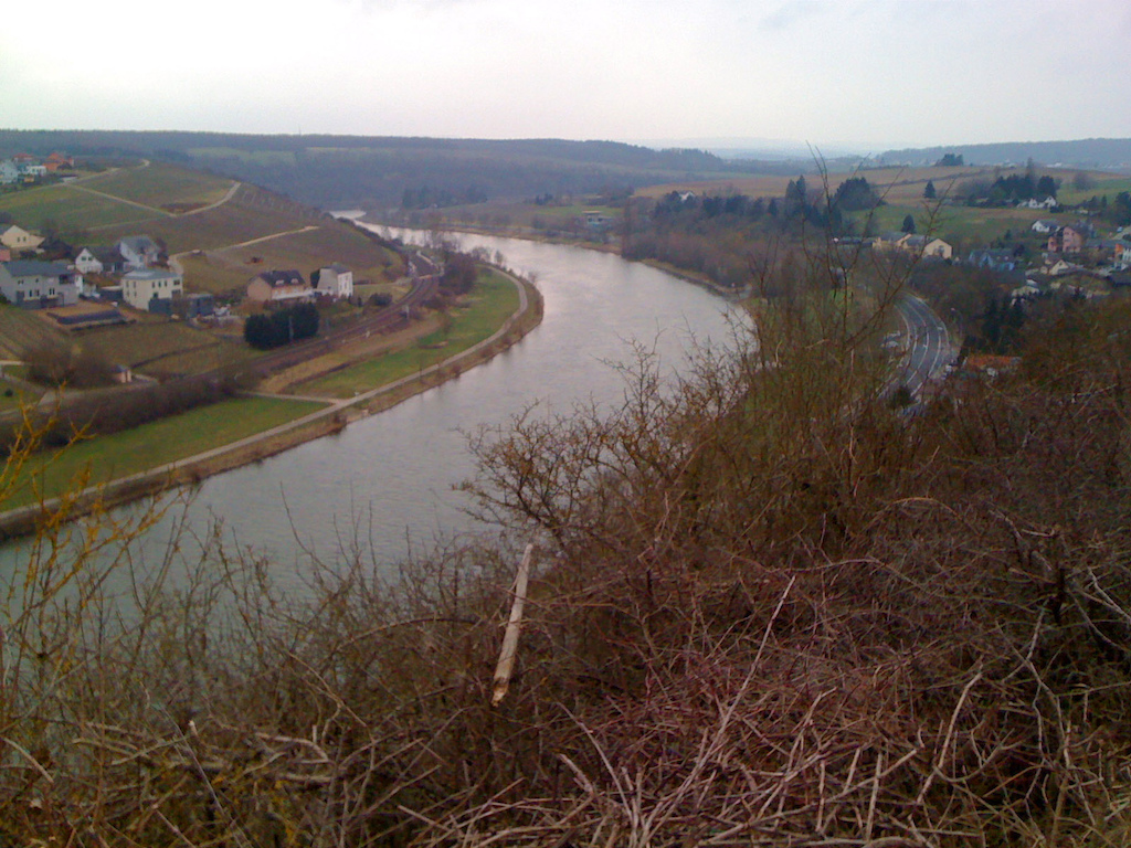 View from the vineyards near Greiveldange over the river Mosel.