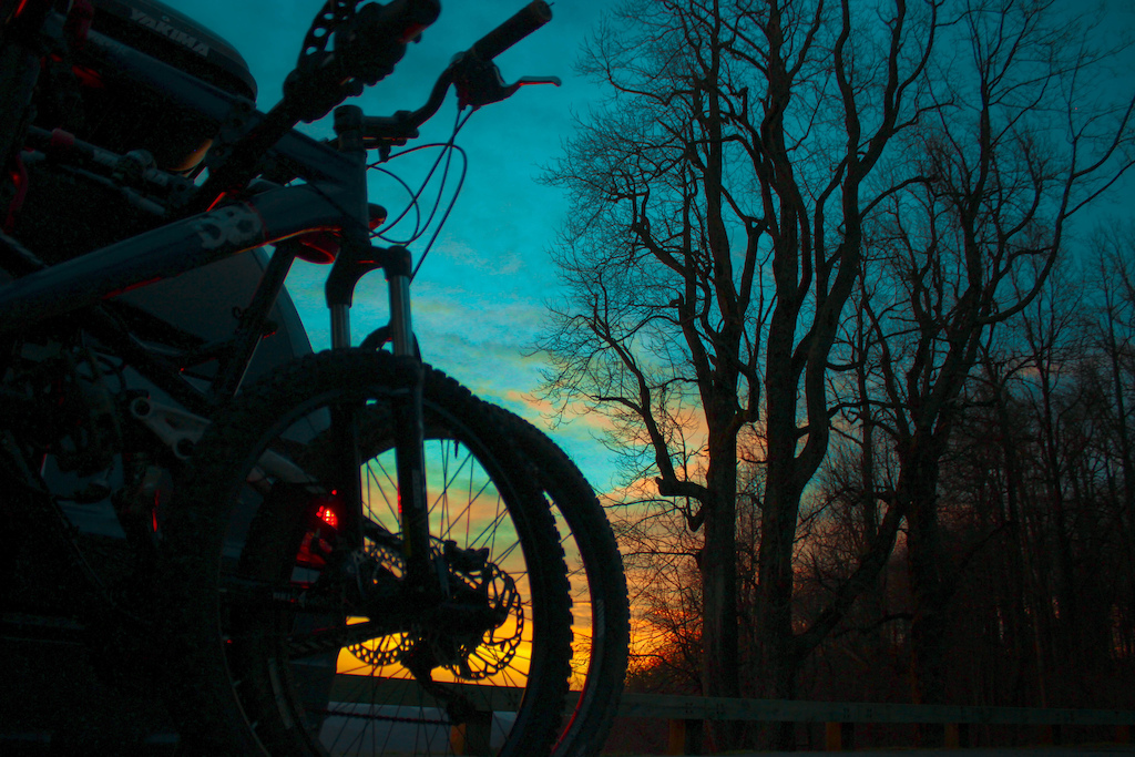 Sunrise With the bikes on the back of the car.