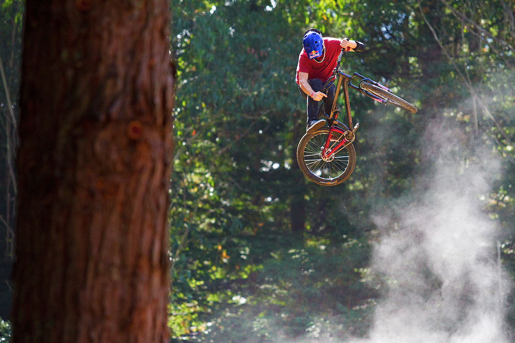 Martin Soderstrom, getting loose straight after the tarps came off the course on Crankworx Rotorua Slopestyle Finals day. The steam is from the sun hitting the wet dirt and it created a really cool effect for the photos... for about 2 minutes!