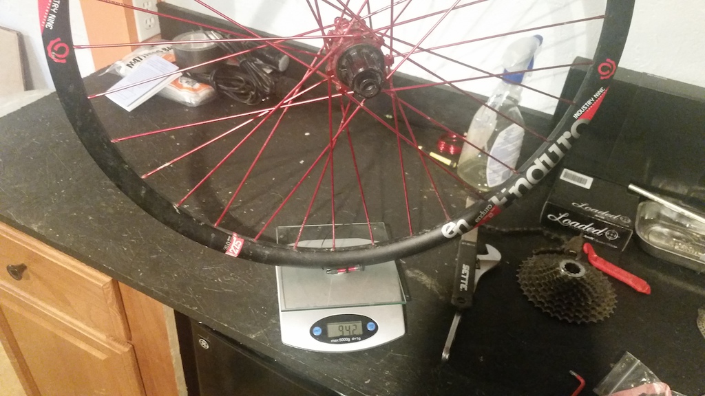 Industry 9 Rear 27.5 Enduro wheel with valve stem and tubeless tape