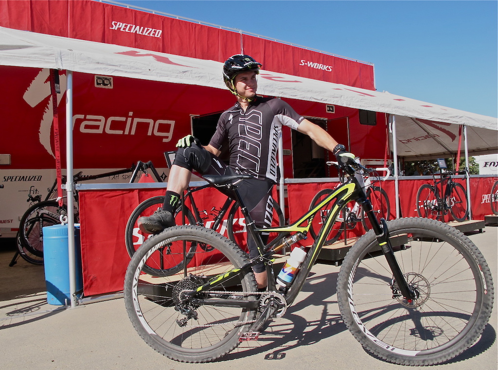Today is the Enduro here at the Sea Otter Classic and Mitch is ready to do battle, spandex and all.

Mitch ran a mostly stock Camber Evo 29er, with the only changes being made light wheels (Traverse SL Carbon) and swapping to his Renthal bar and stem.