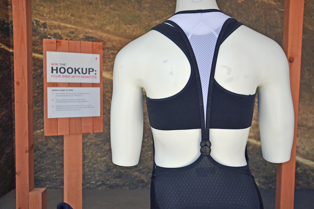 The hook-up is Specialized s new women s bib you can unclip the rear fastener with one hand making trail side business a little easier than usual.