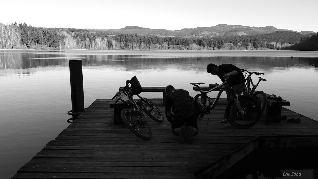 Lake Padden dock after a day of riding Galbraith Mountain.