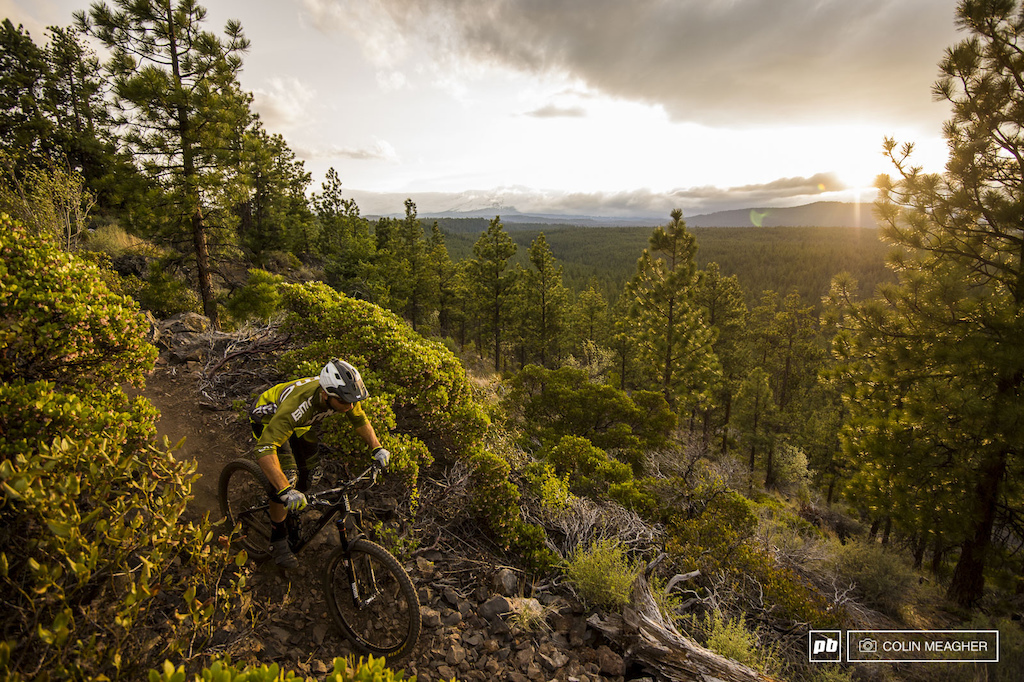 Brice Shirbach and Adam Snyder riding the Tiddlywinks Trail outside of Bend, OR.
