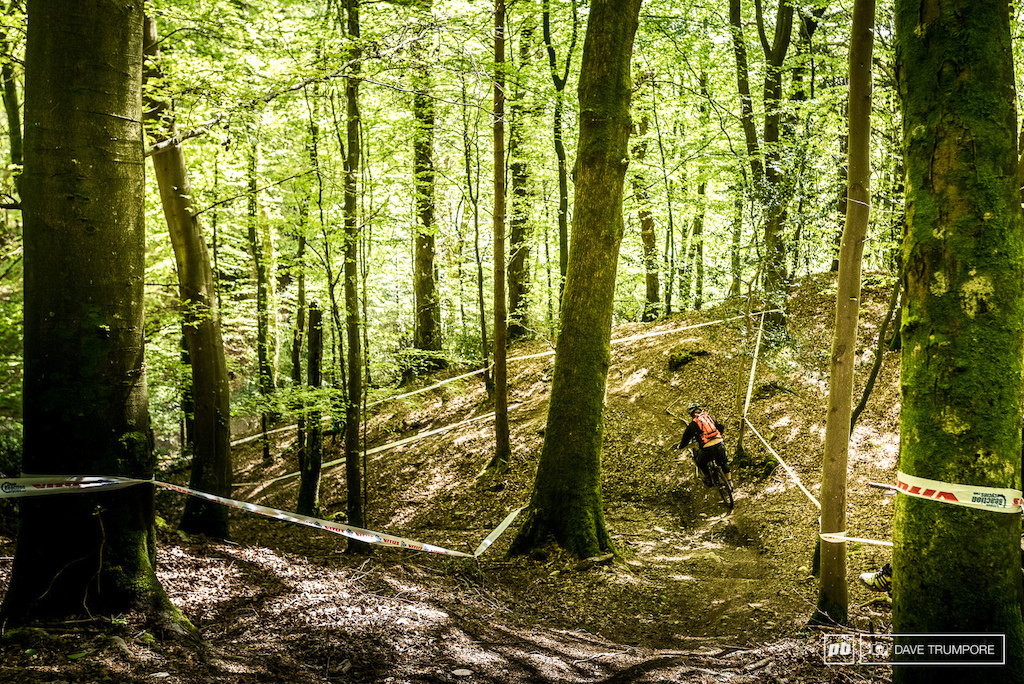 The best part of stage 2 begins when riders hit the tree line and head into the loamy woods.