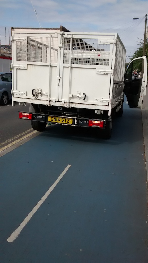 Total douche bag behaviour from Tower Hamlets / Veolia employee. he drove along the elevated and segregated CYCLE PATH in his refuse truck, causing a women riding a bike to crash. He then swore at cyclists and became abusive, before driving off along the cycle path...causing other cyclists to brake hard to avoid him