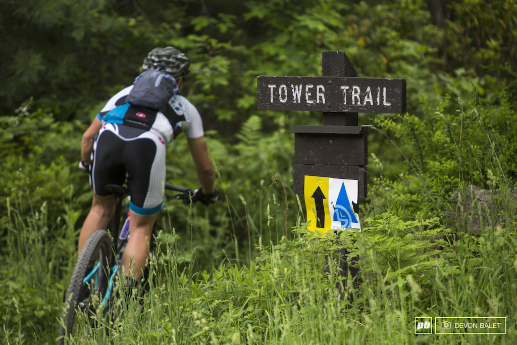 It wasn't all road today. Megan Chinburg drops into Tower Trail and the second enduro segment of the day.