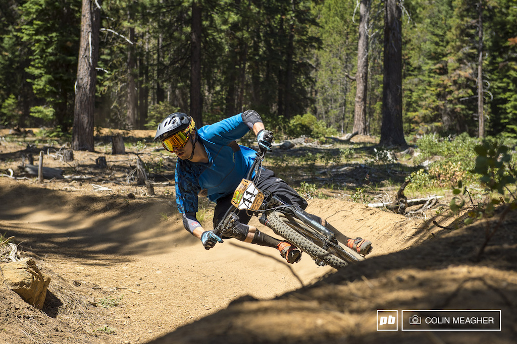 It s in the genes that s for sure. Neal Strobel--Luke Strobel s brother--tearing the hell out of a berm on the third stage of the day. Fast swooping berms and the odd jump made for a super fun although a bit peddly in places stage.