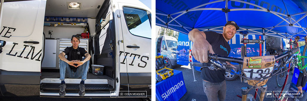 Dan Bauman wasn't the only person at the venue bright and early: Chris Zeger from Fox, and Tommy the Tech from Shimano were on hand to work over racers bikes before the start of the 2015 Oregon Enduro Series Bend race.