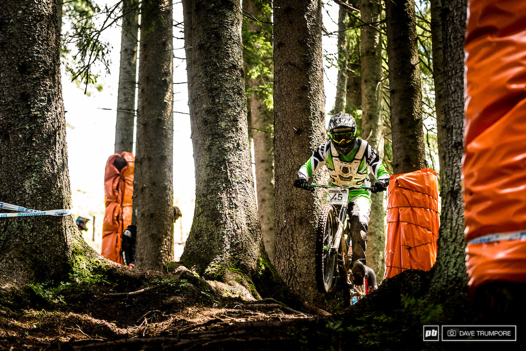 Into the woods we go. Gone is the moss and loam from track walk and in its place we now have massive ruts and hundreds of slick roots.