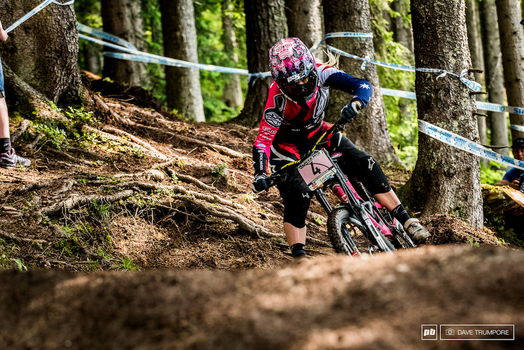Tracey Hannah had a few mistakes and crashed throughout the day hitting the ground more than a few times. But she was able to end training on a solid run and ended up 3rd on her timed run.