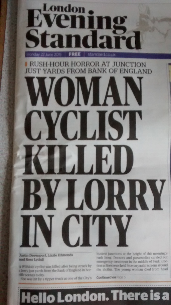 horrible day with another cyclist death in London