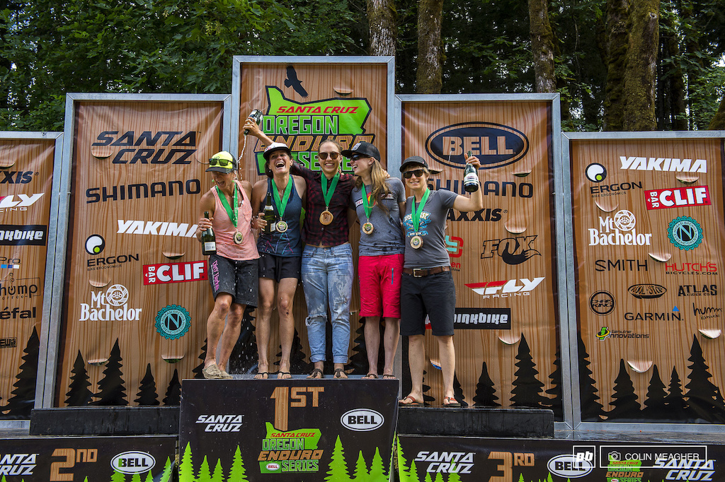 Women s pro podium L-R Jenny Konway 4 Kelli Emmett 2 Andreane Lanthier Nadeau 1 Kim Russell 3 Bekah Rottenberg 5