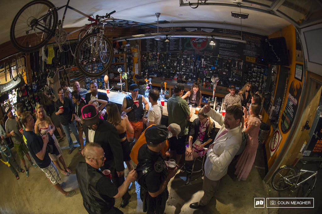 It s not a race without a party going on somewhere. In this case it was the BLT party at Dirty FInger Bike shop. As in Black tie Leather or Toga . Tunes were cranking and beer was consumed until well after the sun went down--early morning racing days be damned.