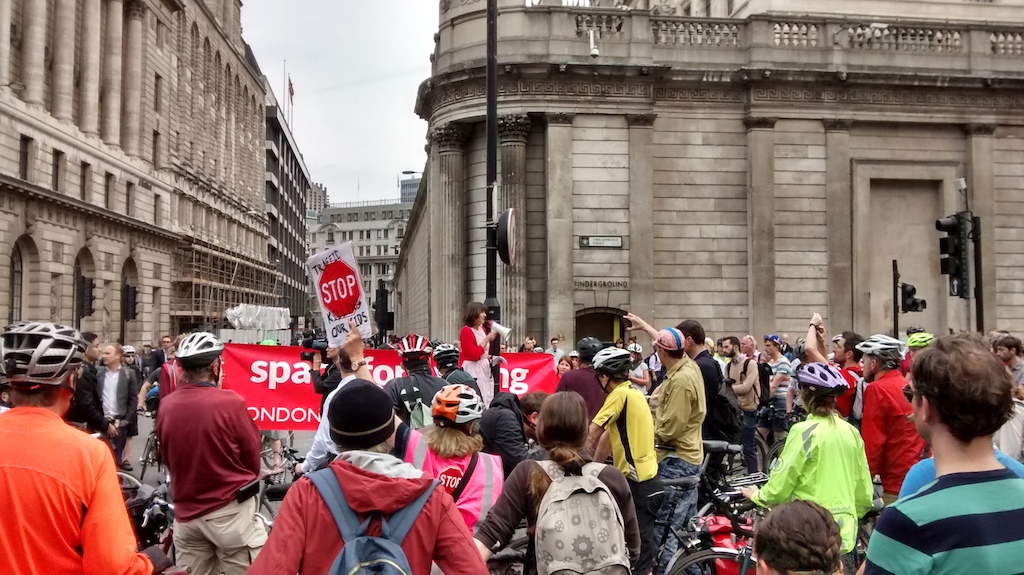 Big rally at Bank in Central London in protest of the latest 2 cyclists killed on our roads

Organised by London Cycling Campaign (LCC).

Their message? Get active by campaigning  and ride safely