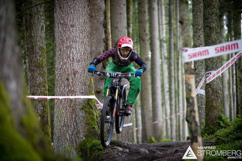 Benedikt Purner racing stage 1 of the 1st UEC MTB Enduro European Championships in Kirchberg, Tyrol, Austria, on June 21, 2015.Â Free image for editorial usage only: Photo by Manfred Stromberg