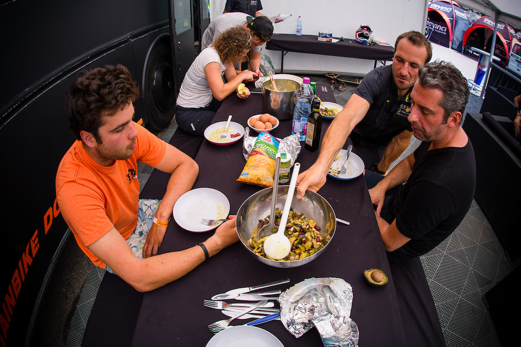 Breakfast and lunch are a team affair with everyone taking a break to eat together family style.