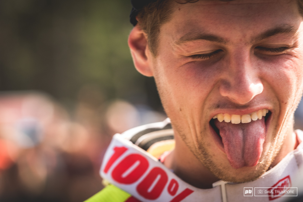 Dean Lucas reaction after realizing he just finished 3rd at a World Cup DH