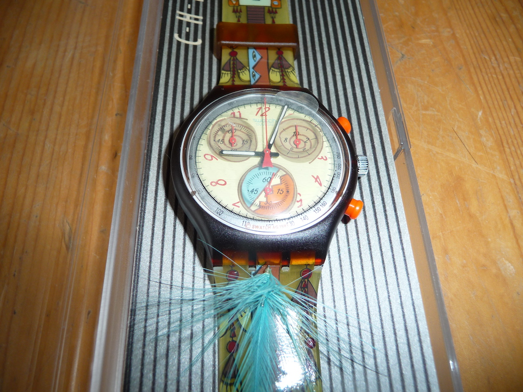 Up for grabs my Swatch Chrono, 'Dancing Feathers'.  BNWT.  CAD$ 70.00 + shipping

In great working order, sold with out battery.