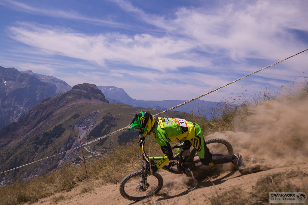 Bernardo Cruz (#16) at Crankworx Les 2 Alpes Downhill presented by iXS(Photo by clint trahan/crankworx)