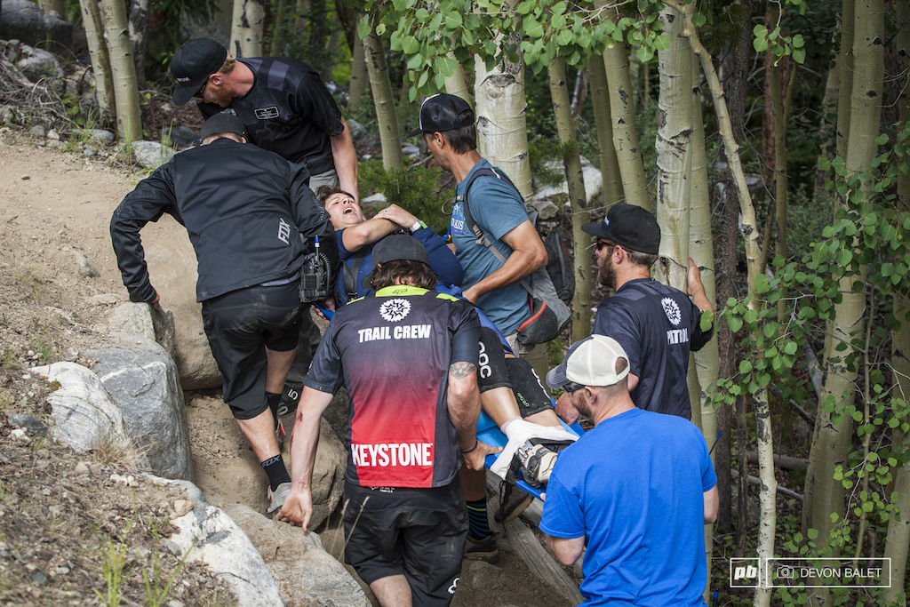 Keystone is a rough and tough mountain and it took it s fair share of riders down this past weekend. One rider took an unfortunate fall on a practice run before stage one.