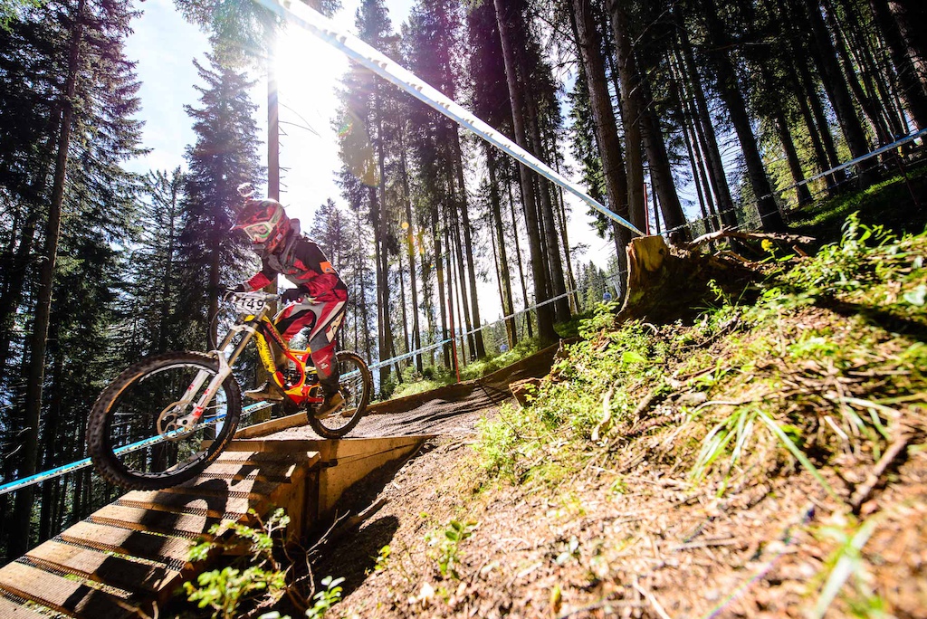 Contestants race down the downhill track of the Bikepark Serfaus-Fiss-Ladis during the Kona MTB Festival Serfaus-Fiss-Ladis.ROOKIES in Tyrol, Austria, on August 8, 2014.Â Free image for editorial usage only: Photo by Felix Schueller.