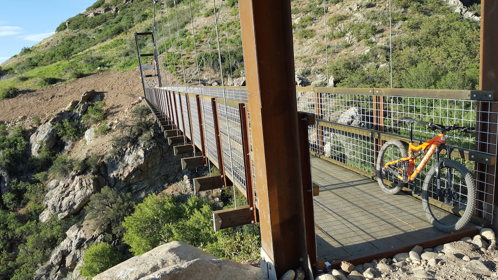 The new trail suspension bridge over Bear Canyon