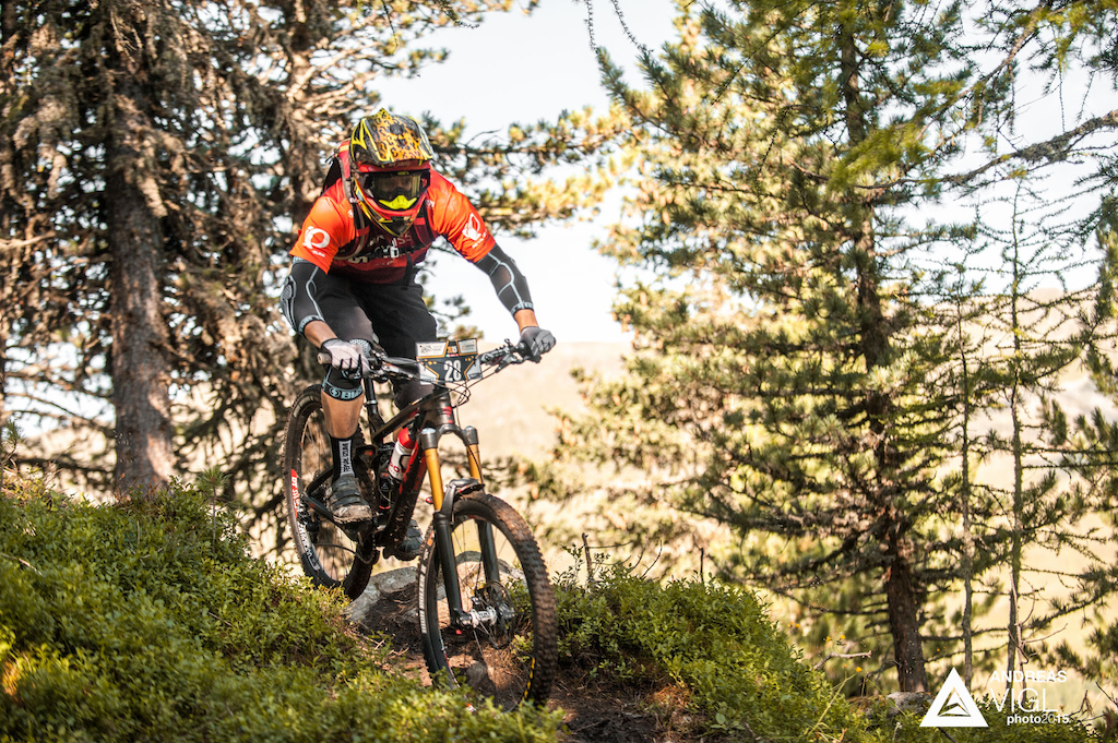 Remo HEUTSCHI of Switzerland races down the stage No. 1 during the 3rd stop of the European Enduro Series at Reschenpass, Austria, on July 26, 2015. Free image for editorial usage only: Photo by Andreas Vigl