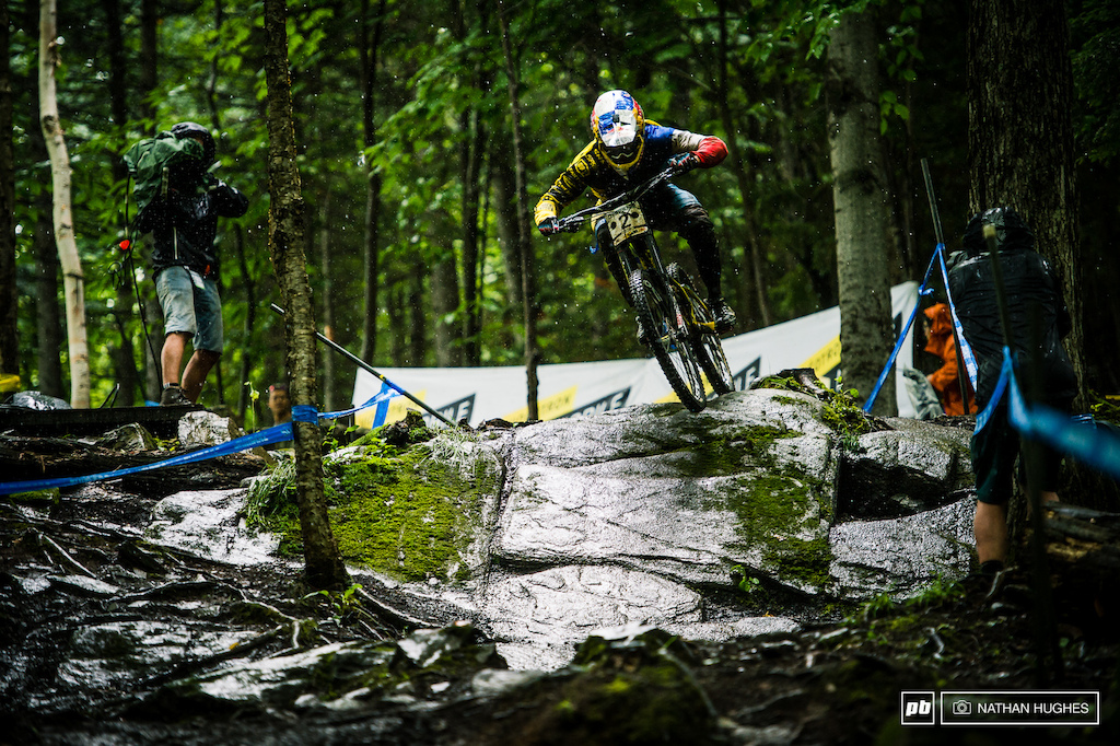 Loic Bruni tearing down soaking slabs like it was another kind of summer's day. After a brief-off he held on for 16th, but it was an important opportunity missed to gain on Gwin.