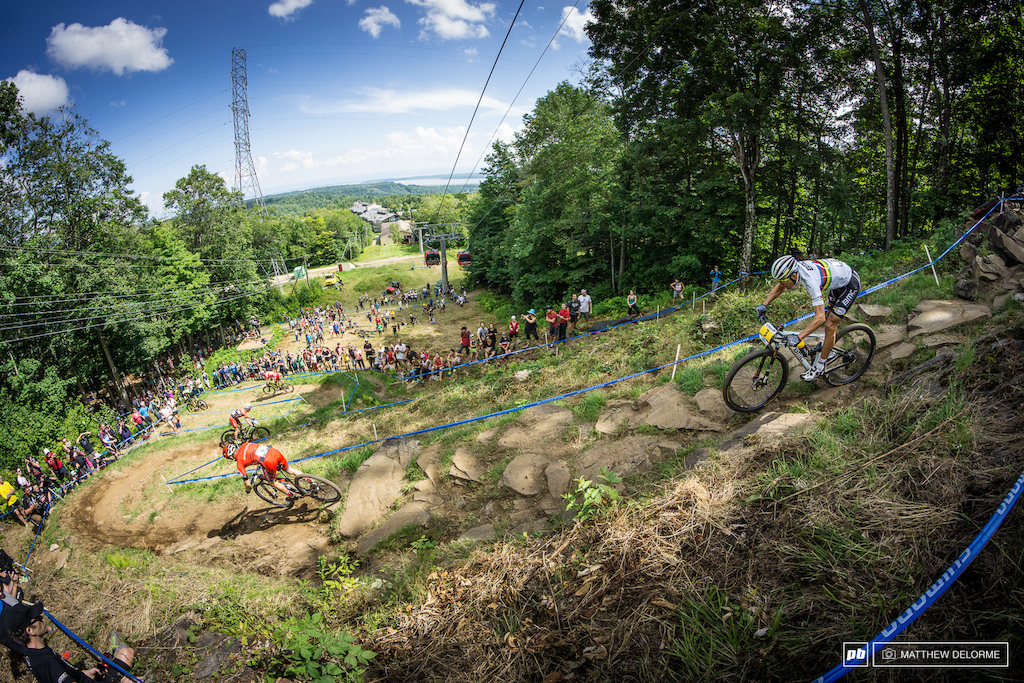 Julian Absalon used his descending skills to work his way up the field in the early laps.