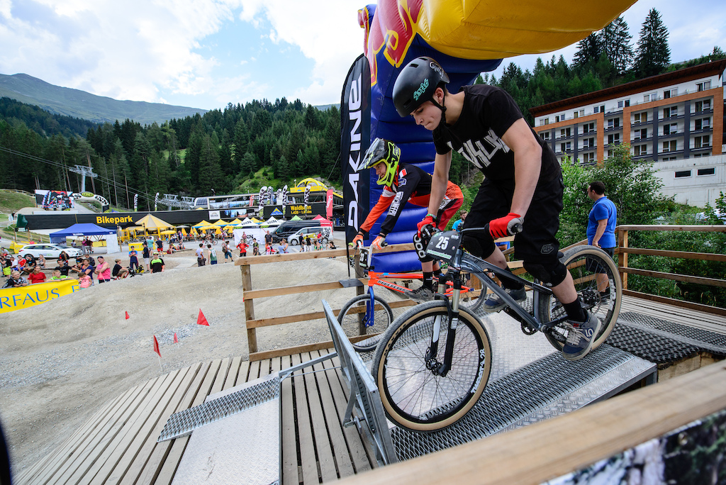 One of the really close categories was decided between Fabian BURGARD (GER) and Wout VAN DER WELDEN (BEL) with Fabian taking the win the Rookies Pumptrack Challenge during the Kona International Rookies Games in Tyrol, Austria, on August 7, 2015. Free image for editorial usage only: Photo by Felix Oesterle