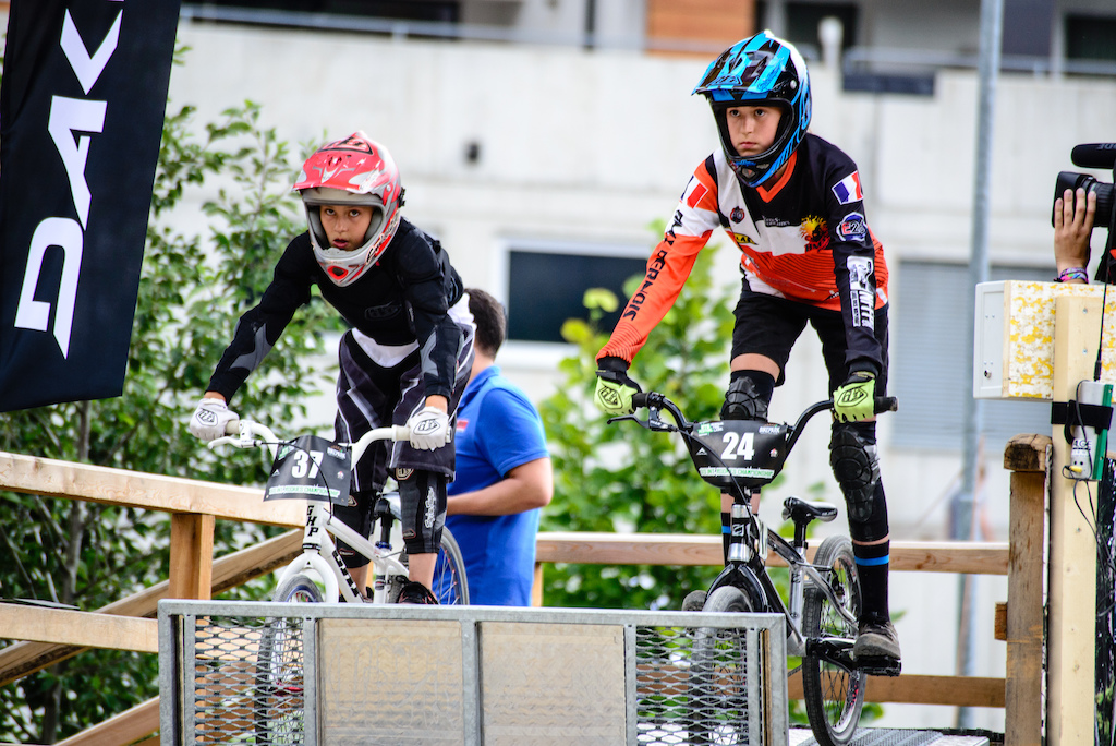 Siel VAN DER WELDEN (BEL) and Alina BECK (GER) are ready for their final heat, with Siel taking the win during the Rookies Pumptrack Challenge during the Kona International Rookies Games in Tyrol, Austria, on August 7, 2015. Free image for editorial usage only: Photo by Felix Oesterle