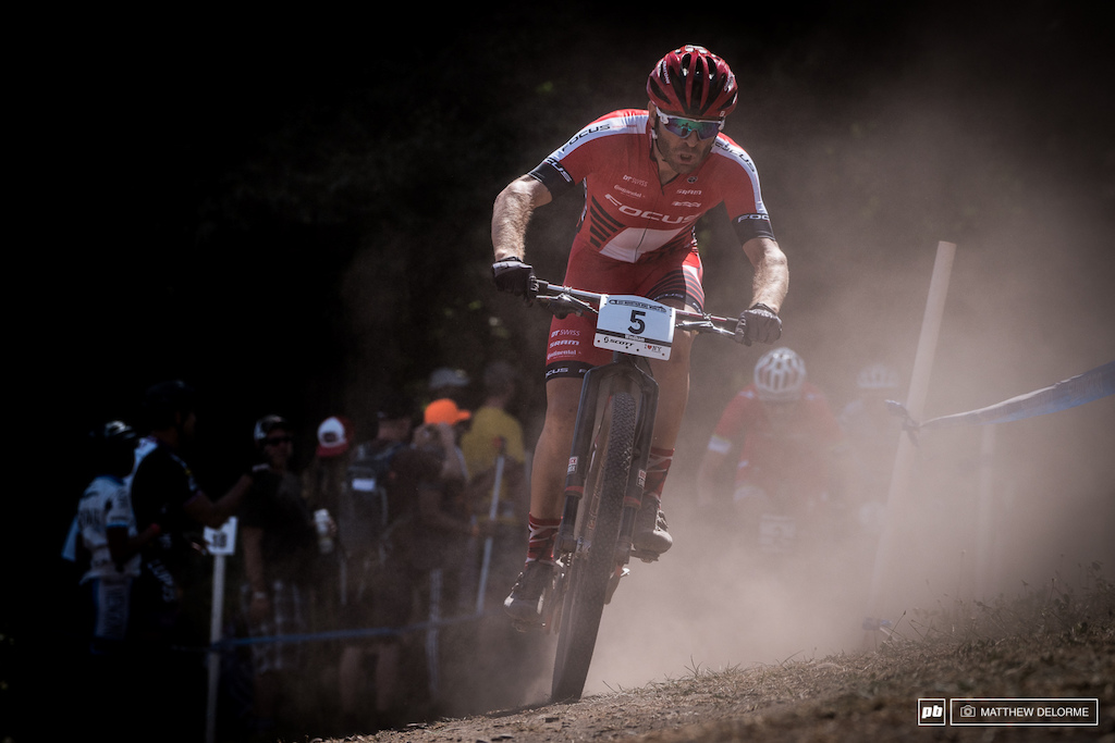 Florian Vogel finding his way though the dust cloud.