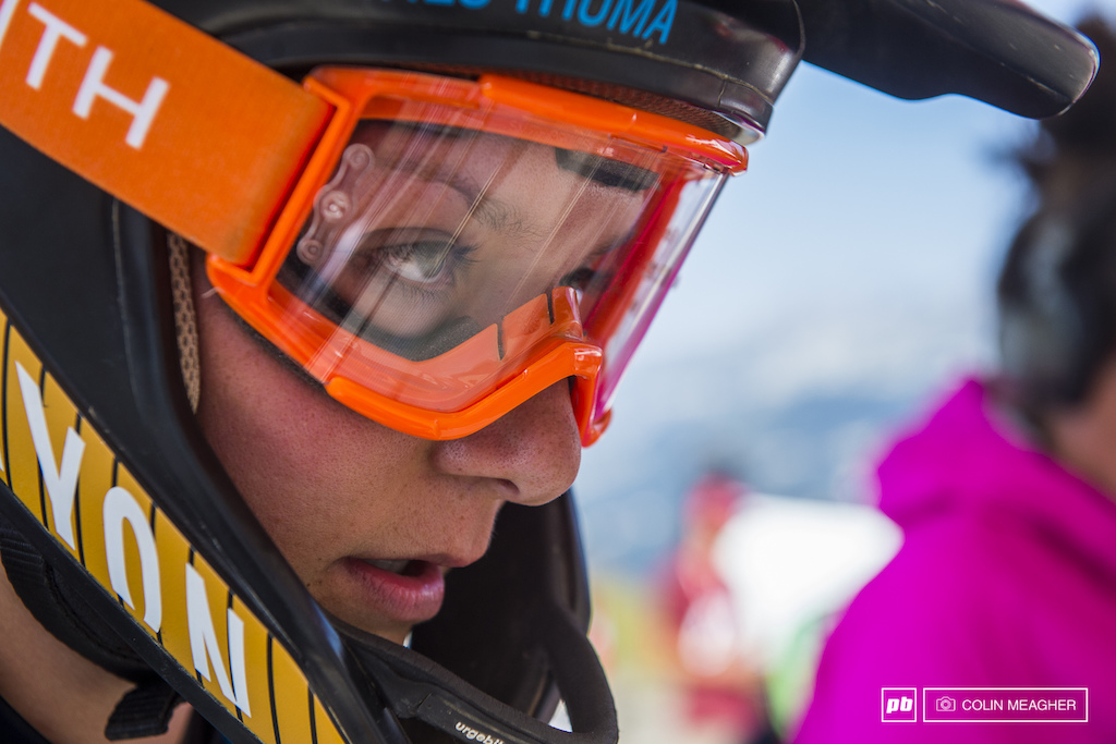 Ines Thoma in the gate and focused.