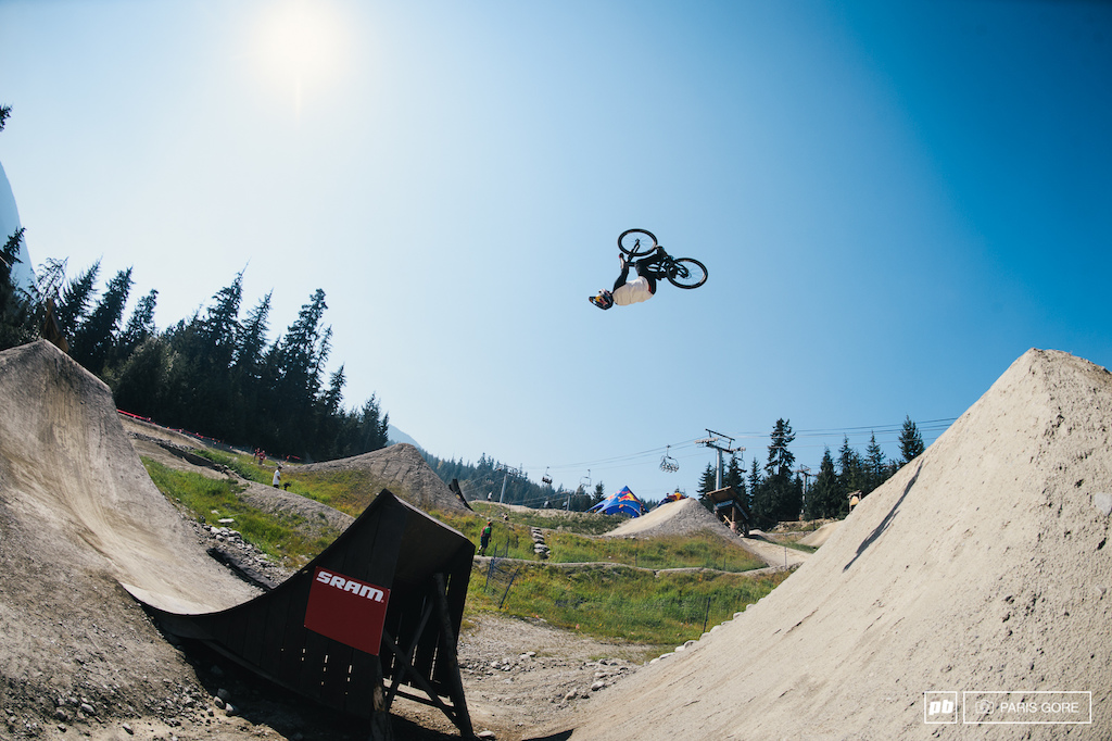 Yannick Granieri straight and upside down over the first big booter.