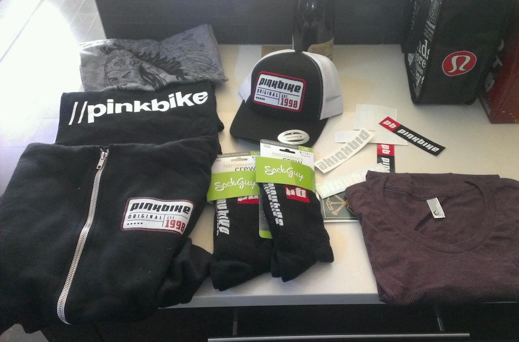 The loot I won in the "Old Pinkbike Apparel" contest.