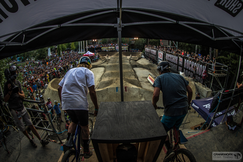 Tomas LEMOINE (left) vs Kyle QUESNEL (right)   during the Ultimate Pump Track Challenge presented by RockShox at Crankworx, Whistler in British Columbia. (Photo by clint trahan/crankworx)