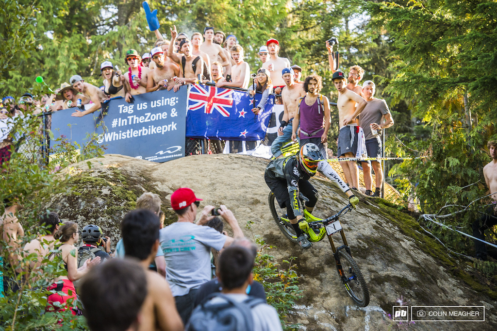 Bernard Kerr rallying his way to a King of Crankworx title with a tenth place finish in the Canadian Open DH.